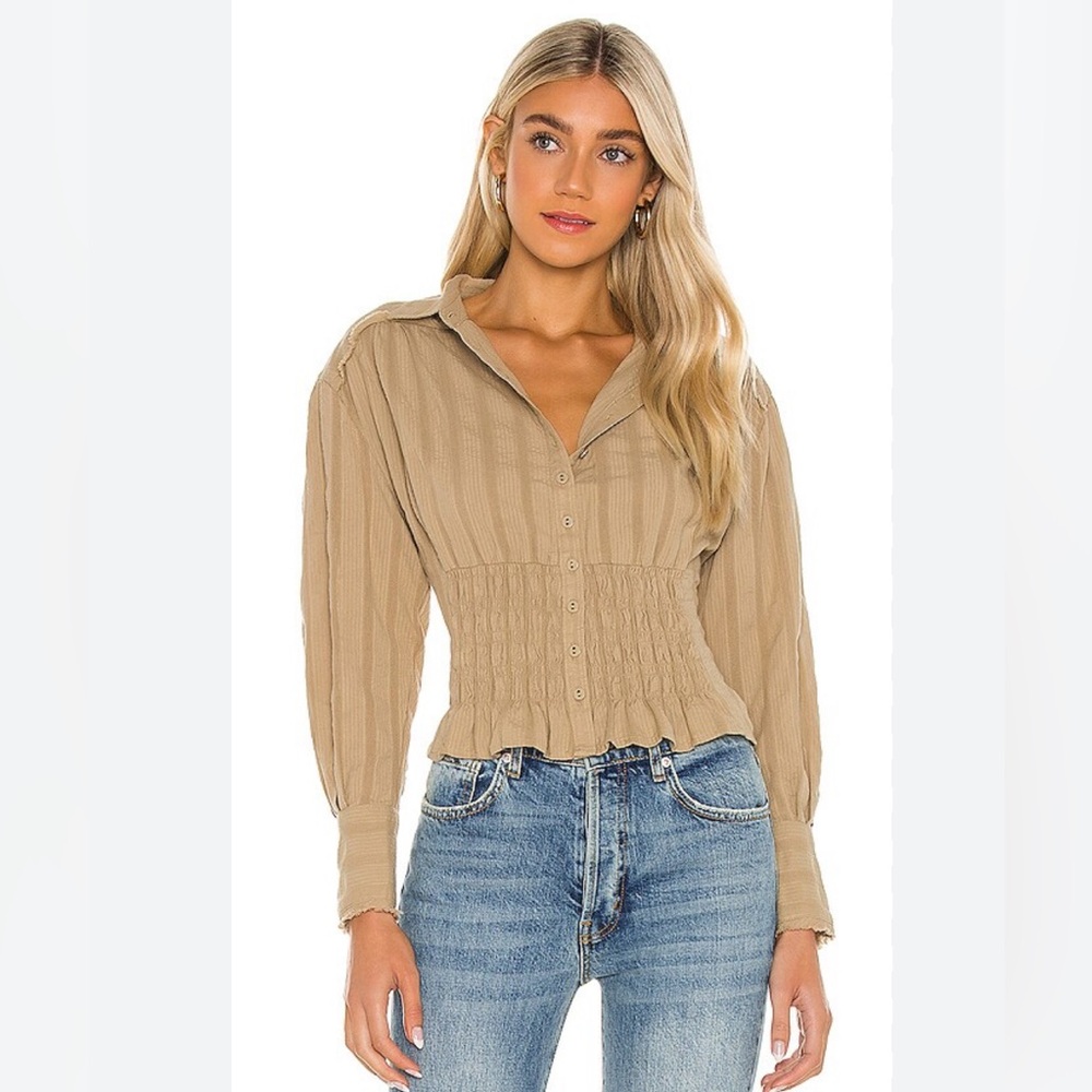 Free People Tammy Button Down Long Sleeve Smock waist Size Medium
